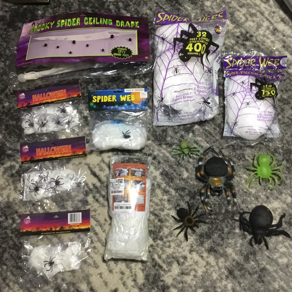 Halloween spiders and webs decorations lot